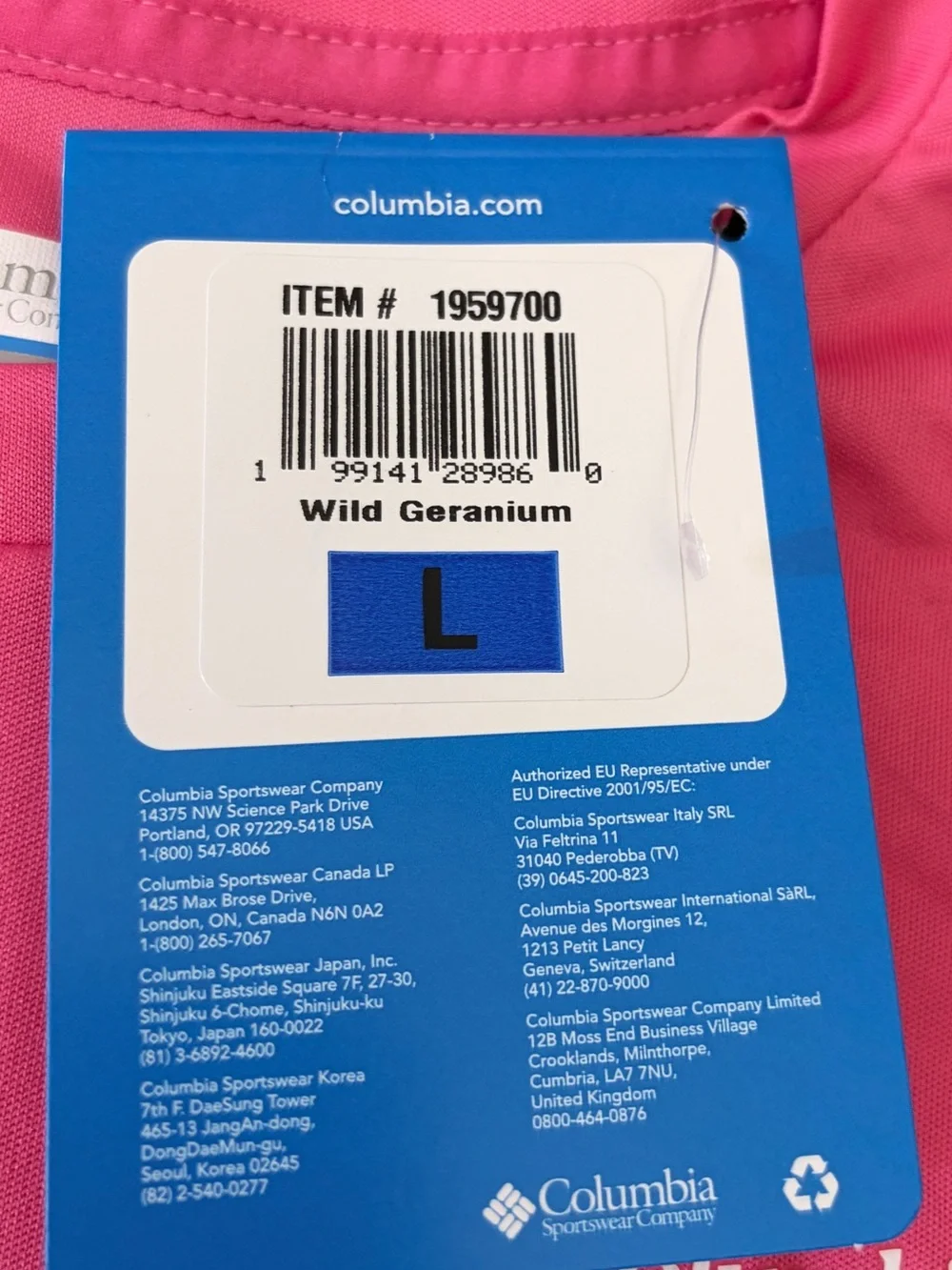 Columbia Hot Pink Long Sleeve  Shirt - Youth Large